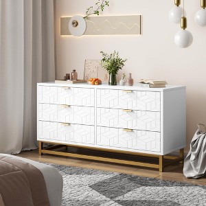 6 Drawer Dresser for Bedroom, Chest of Drawers with Metal Base, Modern Dresser Chest Cabinet Organizer - 1 of 4