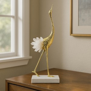Elegant Crane Sculpture with Marble Base, Decorative Bird Statue for Tabletop Display, Living Room Accent, Entryway Decor, or Centerpiece Ornament - 1 of 4