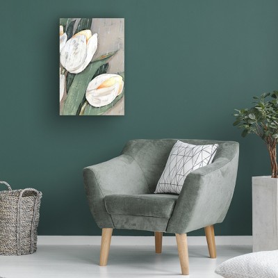 White Tulips Oil Painting on Canvas with Wood Frame