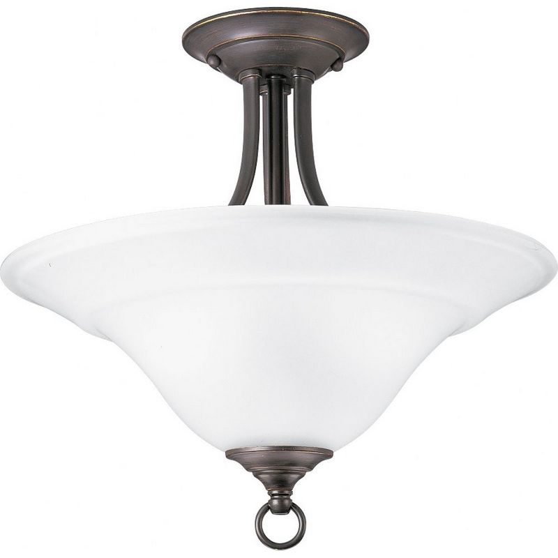 Progress Lighting Trinity Collection, 2-Light Semi-Flush Ceiling Fixture, Antique Bronze, Etched Glass Shade, 1 of 3