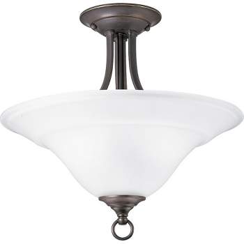 Progress Lighting Trinity Collection, 2-Light Semi-Flush Ceiling Fixture, Antique Bronze, Etched Glass Shade