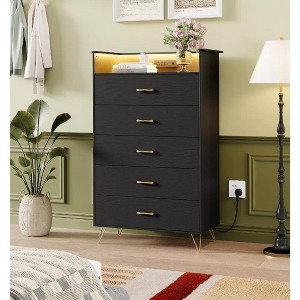 Dresser for Bedroom with Charging Station & LED Light,Tall Dresser & Chests of Drawers with 5 Drawers - 1 of 4