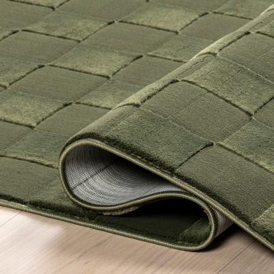 Alaiya Green Checkered Machine Washable Synthetic Area Rug 3' x 5'