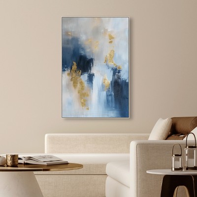 Morning Dew Blue Abstract Canvas Wall Art with Silver Frame, 54" x 36"