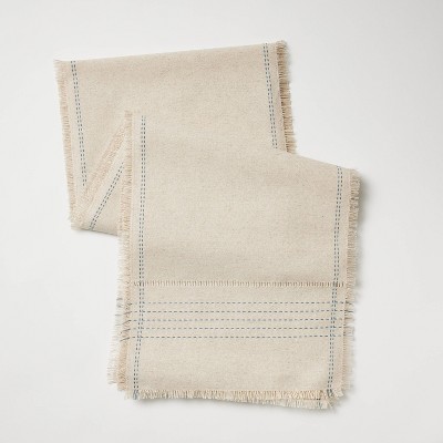 14"x72" Natural Leno Weave Table Runner with Blue Accent - Threshold™ designed with Studio McGee: Cotton Linen, Spring Decor