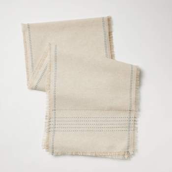 14"x72" Natural Leno Weave Table Runner with Blue Accent - Threshold™ designed with Studio McGee