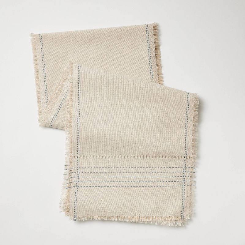 14&#34;x72&#34; Natural Leno Weave Table Runner with Blue Accent - Threshold&#8482; designed with Studio McGee, 1 of 5