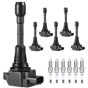 VEVOR Ignition Coil Pack and Spark Plugs, Set of 6, Compatible with Nissan Murano Maxima Pathfinder 350Z Altima Quest Infiniti, Black - 1 of 4