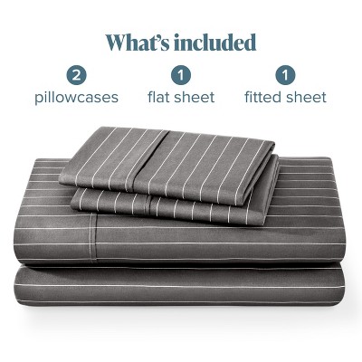 Full Gray and White Pinstripe Microfiber Sheet Set