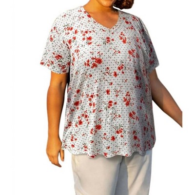 Women's Printed Short Sleeve V-Neck Tunic - Plus - On The Plus Side