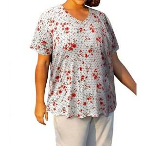 Women's Printed Short Sleeve V-Neck Tunic - Plus - On The Plus Side - 1 of 4