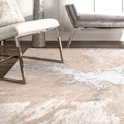 Beige and Gray Abstract Synthetic Rectangular Area Rug