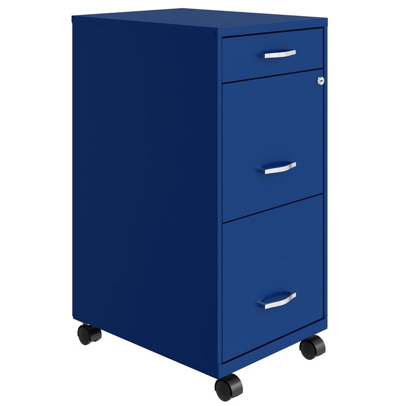 Space Solutions 18 Inch Wide Metal Mobile Organizer File Cabinet for Office Supplies and Hanging File Folders w/ Pencil Drawer & 3 File Drawers, Blue, 1 of 7