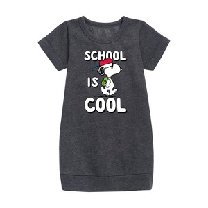 - Peanuts - School Is Cool Graphic Short Sleeve Fleece Dress - 1 of 4