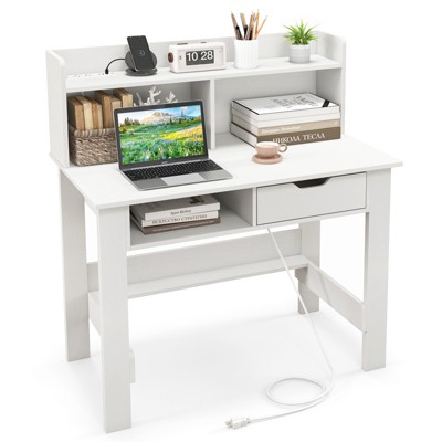 Tangkula Computer Desk Space-Saving Laptop Writing Table w/Shelf & Drawer for Home Office White
