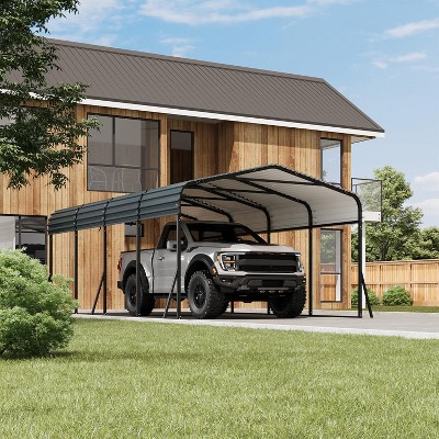 Durable Metal Carport with Galvanized Steel Roof, Outdoor Steel Shelter Kit for Cars, Trucks, Boats and Tractors