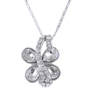 Anna-Kaci Women's Swarovski Crystal Elements Silver Tone Pendant Necklace with Unique Clover Design, Adjustable Chain, Adds Sparkle - Fish - 1 of 4