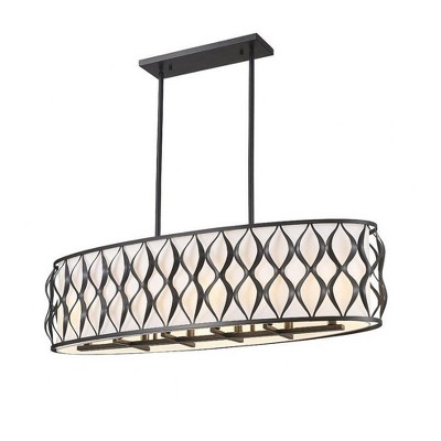 Matte Black 43" Steel Drum Chandelier with Fabric Shade