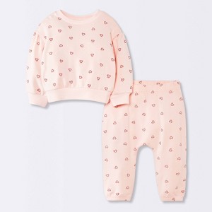 Baby Girls' 2pc Christmas Holiday Candy Cane Heart Fleece Sweatshirt and Jogger Pants Set - Cloud Island™ Pink - 1 of 4