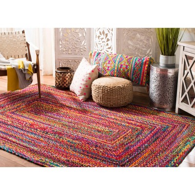 Handmade Multicolor Braided Wool and Cotton Round Rug, 4' Diameter