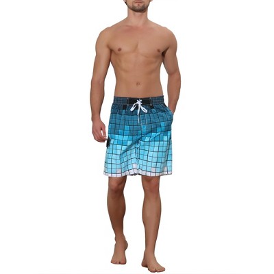Lars Amadeus Men's Hawaiian Drawstring Waist Color Block Plaid Long Board Shorts 30 Blue — фото 2