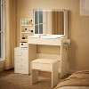 Vanity table with LED-lit mirror with power outlet and hairdryer shelving - 2 of 4