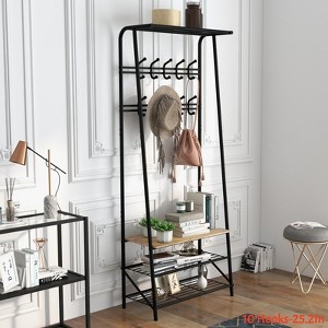 5/10 hooksHall Trees Entryway Bench with Storage, Multifunctional Hallway Organizer, Wood Look Accent Furniture w/ Metal Frame - 1 of 4