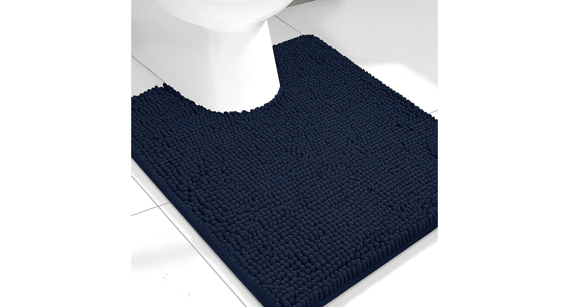 Home Mart Goods Navy Blue Soft Cozy Plush Chenille Contour Bath Mat Bathroom Rug