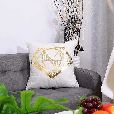 PiccoCasa Gold Stamping Soft Square Diamond Print Polyester&Polyester Blend Decorative Pillow Cover 18"x18" White 1 Pc