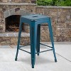 Emma and Oliver Commercial Grade 4 Pack 24" High Backless Distressed Metal Indoor-Outdoor Counter Height Stool - 2 of 4