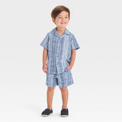 Toddler Boys' 4th Of July Short Sleeve Chambray Button Up and Shorts Set - Cat & Jack™ Light Blue
