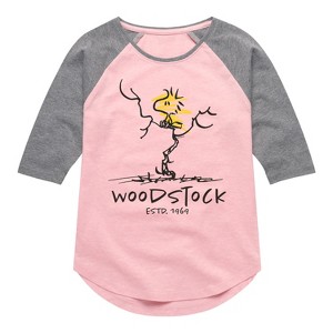 Girls' - Peanuts - Woodstock Estd Shirt Tail Raglan Graphic T-shirt - 1 of 4