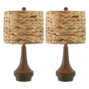 Set of 2 21" Theodore Rustic Farmhouse Handwoven Rattan/Resin Table Lamps (Includes LED Light Bulb) Brown Wood Finish - JONATHAN Y: Boho Style - 1 of 4
