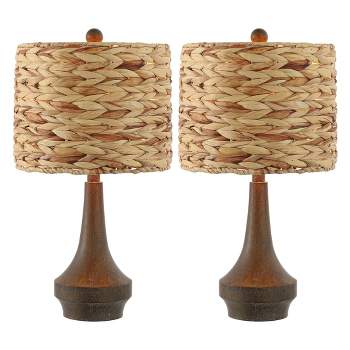 Set of 2 21" Theodore Rustic Farmhouse Handwoven Rattan/Resin Table Lamps (Includes LED Light Bulb) Brown Wood Finish - JONATHAN Y