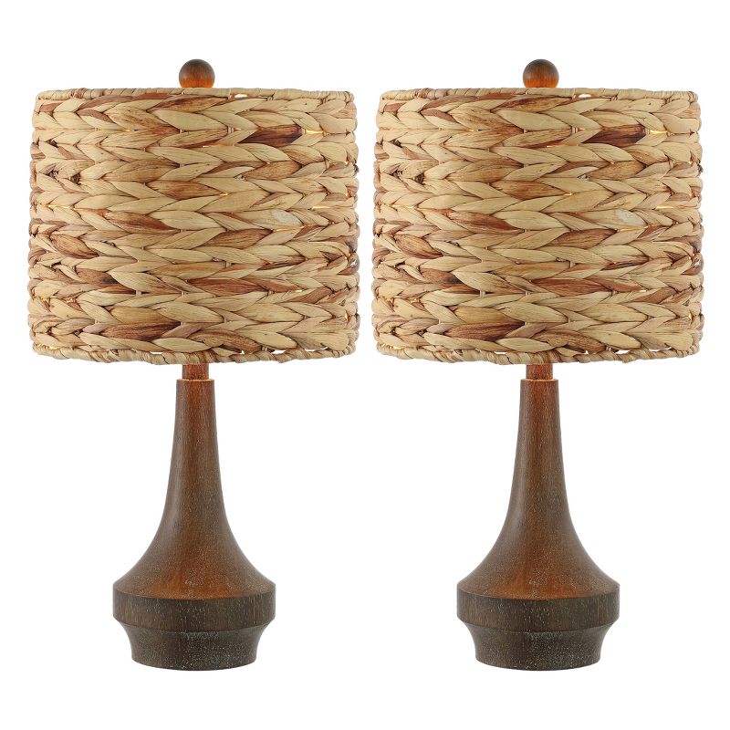 Set of 2 21&#34; Theodore Rustic Farmhouse Handwoven Rattan/Resin Table Lamps (Includes LED Light Bulb) Brown Wood Finish - JONATHAN Y, 1 of 10