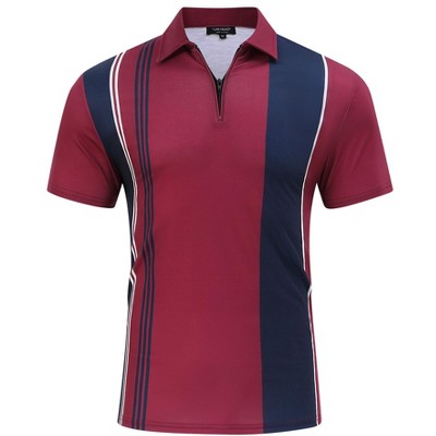 YESFASHION Mens Quarter Zipper Polo Shirts Casual Striped Golf Shirts Classic Fit Short Sleeve T Shirt Vintage Tops
