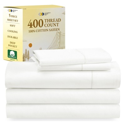 Cotton Sheets Set - Softest 400 Thread Count Bed Sheets, 100% Cotton Sateen, Cooling, Deep Pocket by California Design Den