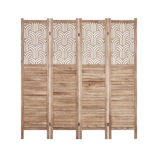 Wooden Room Dividers, Folding Privacy Screen with Carved Design for Home Office - 1 of 4