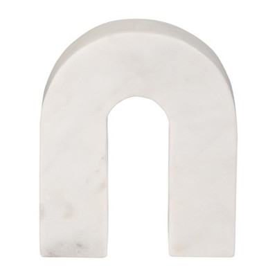 Sagebrook Home 6" Marble Horseshoe Decor - Contemporary White Arched Decorative Horseshoe Sculpture for Home or Office Table Top Accent Decoration