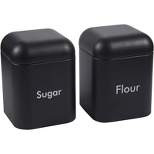 Juvale Set of 2 Black Sugar and Flour Canisters for Kitchen, Containers for Storage (40 oz, 4.5 x 6 In)