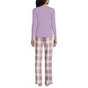 Lands' End Women's Pajama Set Knit Long Sleeve T-Shirt and Flannel Pants - 2 of 3