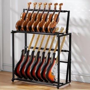 Multi Guitar Stand, Folding 14 Standing Floor Multiple Guitars Display Rack, Adjustable Guitar Storage Holder with Soft Sponge - 1 of 4