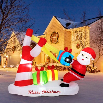 Costway 7 FT Christmas Inflatables Santa Decoration with Large Slingshot & LED Lights