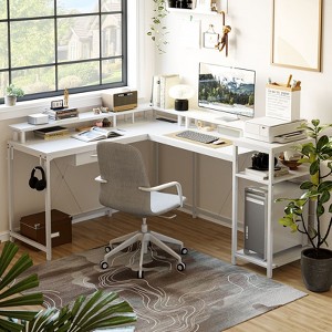 L Shaped Gaming Desk,68" Computer Desk with Power Outlets & LED Lights, Corner Desk with Monitor Shelf and Hook, Two Person Desk - 1 of 4