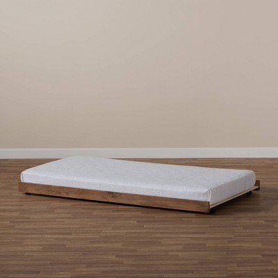 Twin Ash Walnut Trundle Bed with Wood Frame