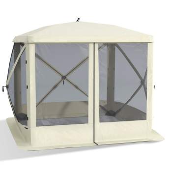Outsunny Pop Up Camping Canopy Gazebo Screen Shelter Tent with Single Person Easy Set-Up, Ventilating Mesh, Portable Carry Bag, 7x7FT, Beige