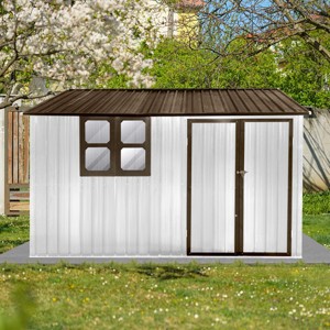 Coolbibila 10Ftx8Ft Storage Sheds, Metal Sheds With Waterproof Roofs And Metal Frame, Storage Sheds Outdoor With Lockable Doors And Window White - 1 of 4