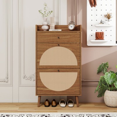 ALEXOUN Freestanding Shoe Rack with 2 Flip Drawers & 1 Drawer for Home Entryway, Living Room, Bedroom Small Spaces,Brown