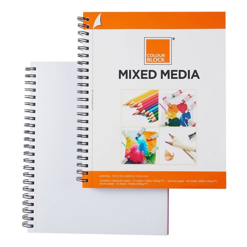Colour Block 60 Page Blank Mixed Media Notebook 9&#34;x12&#34; White, 1 of 3