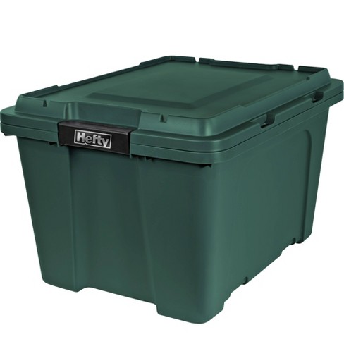 Hefty 18 gal Plastic Holiday Latched Storage Tote, Green